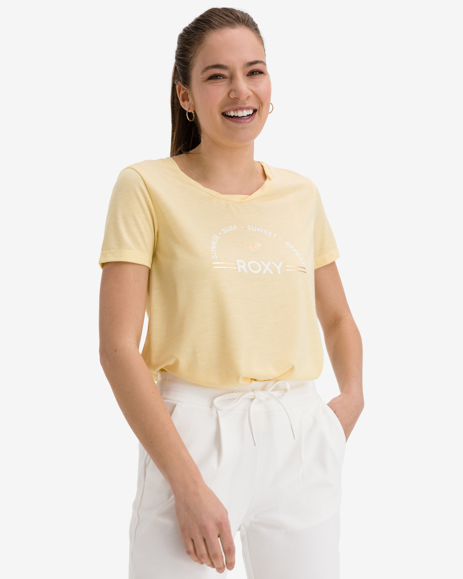 Fotografie Žluté dámské tričko s potiskem Roxy - XS