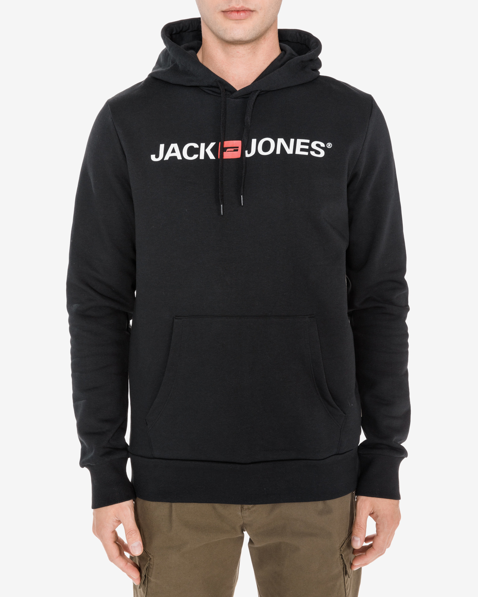 Fotografie Černá mikina s potiskem a kapucí Jack & Jones Corp - XL