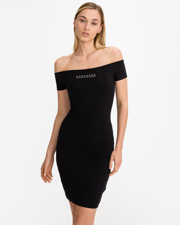 calvin klein black dress off shoulder