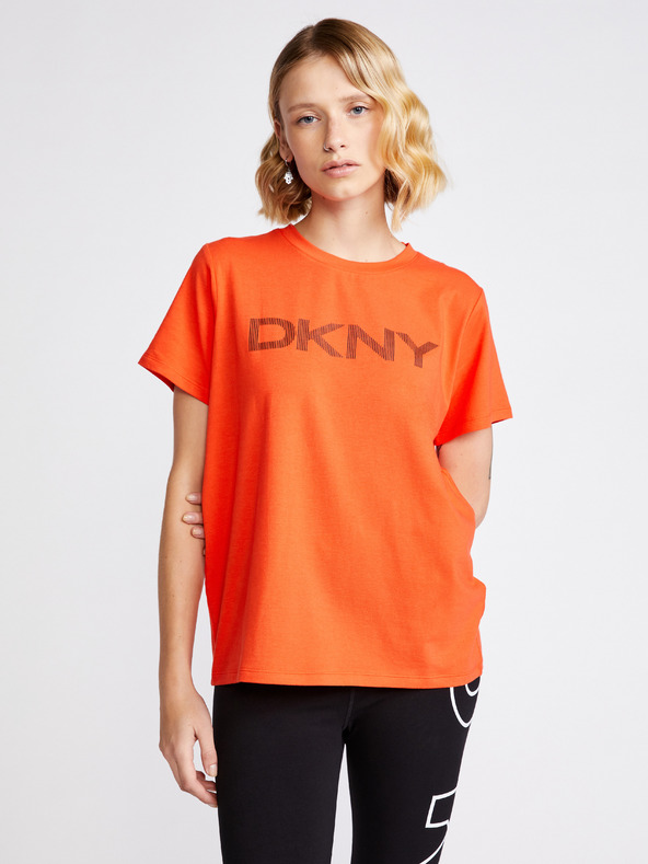 DKNY Striped Logo Triko Oranžová