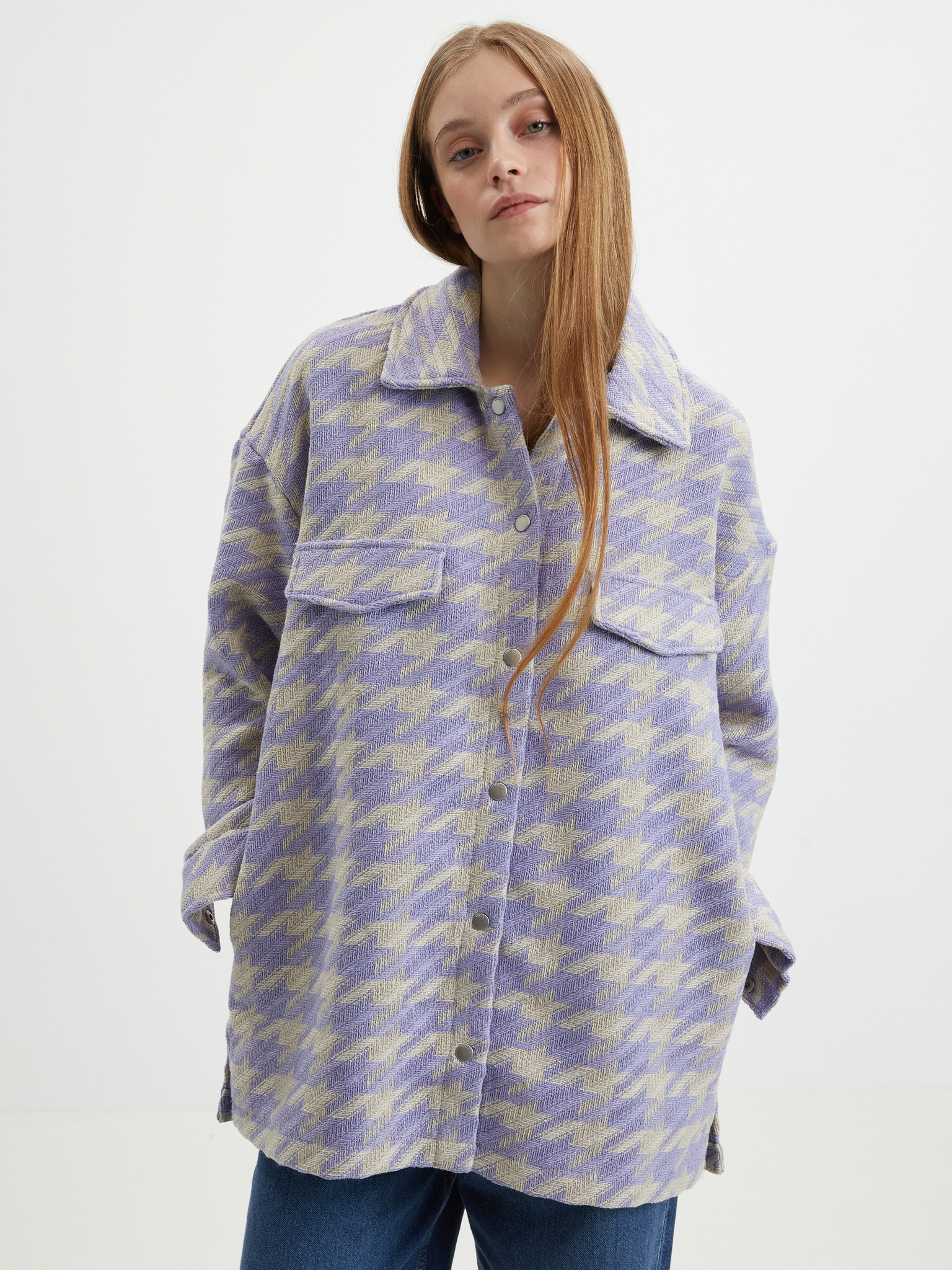Fotografie Béžovo-fialová kostkovaná košilová bunda ONLY Johanna - XL