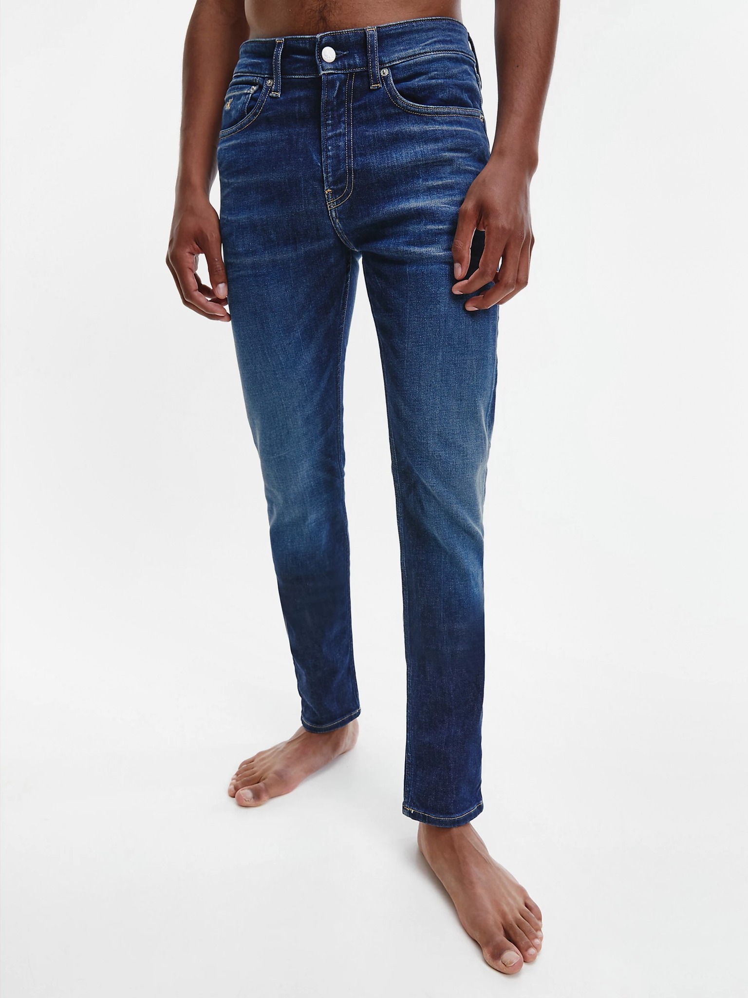 Fotografie Tmavě modré pánské skinny fit džíny s vyšisovaným efektem Calvin Klein Jeans - S (31/34)