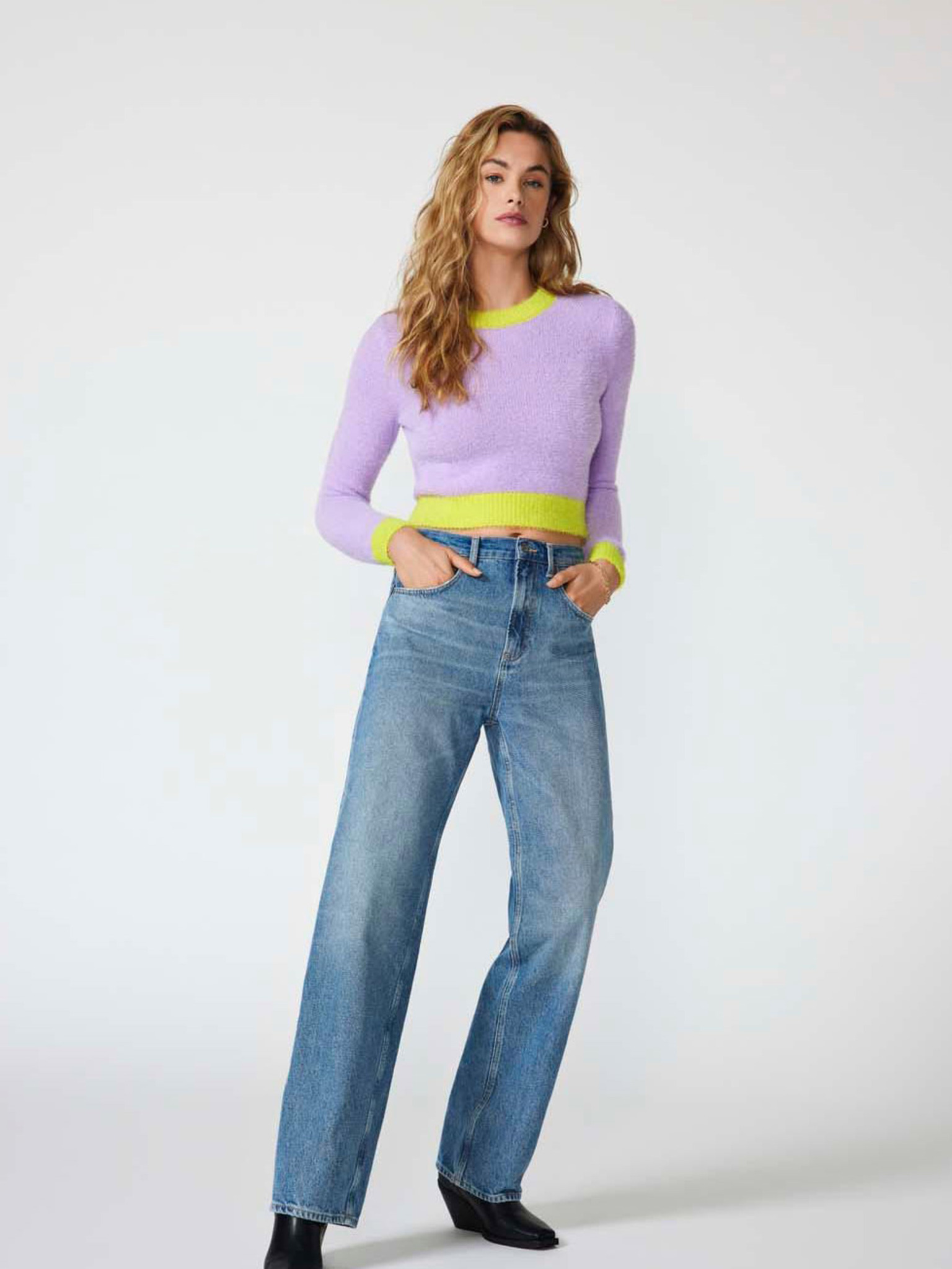 Only high waisted wide leg jeans in purple