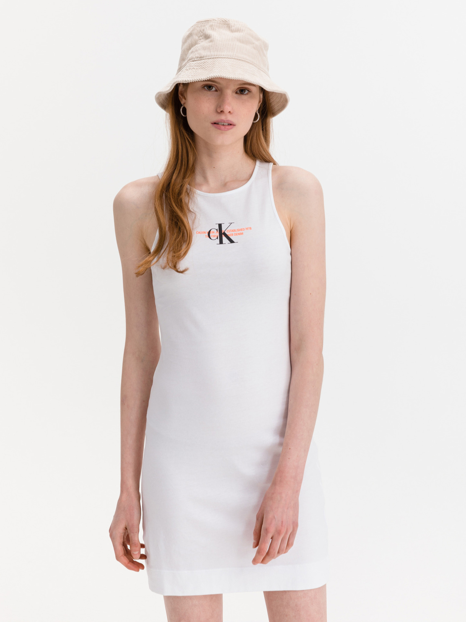 Fotografie Bílé dámské šaty Urban Logo Calvin Klein Jeans - XS