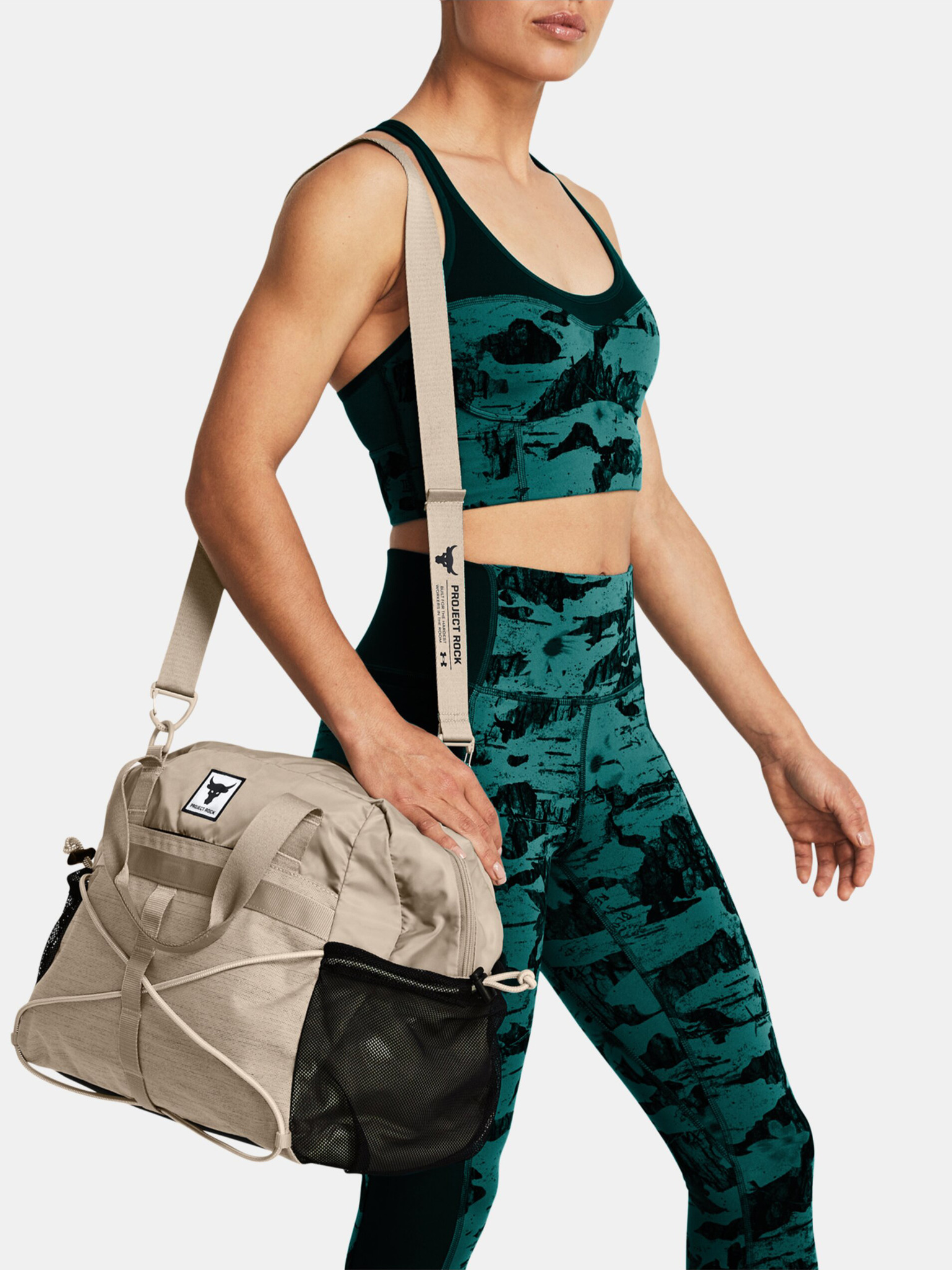 UA Project Rock Gym Bag SM Taška Under Armour | Béžová | Dámské | ONE SIZE