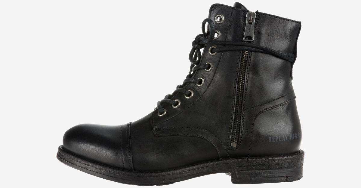 REPLAY MENS PHIM BLACK LEATHER BOOTS